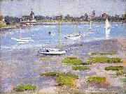 Theodore Robinson Theodore Robinson, Low Tide Riverside Yacht Club oil painting